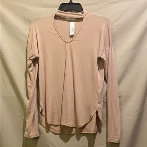 Chocker neck taupe long sleeve top